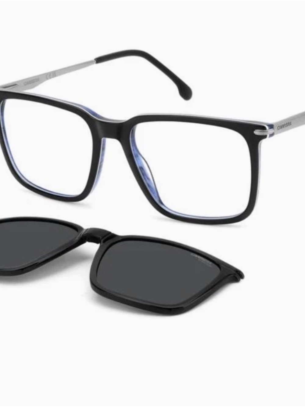Carrera Black Square Optical Frames with Detachable Black Clip-On